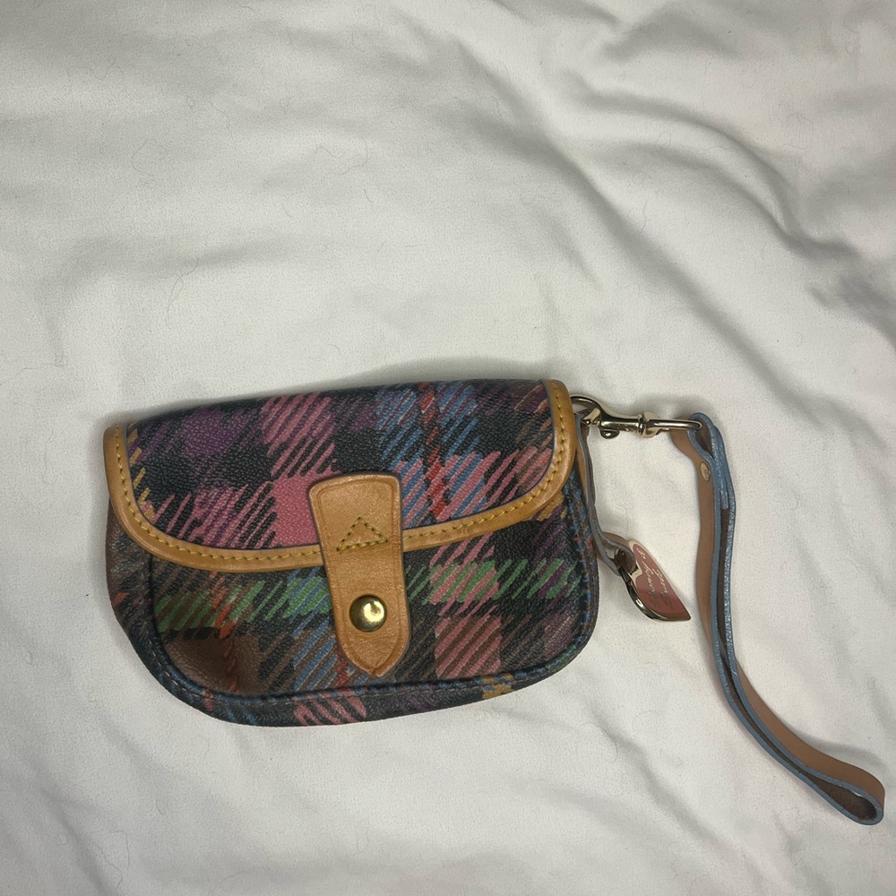 Vintage Dooney and Burke multi colored plaid wristlet